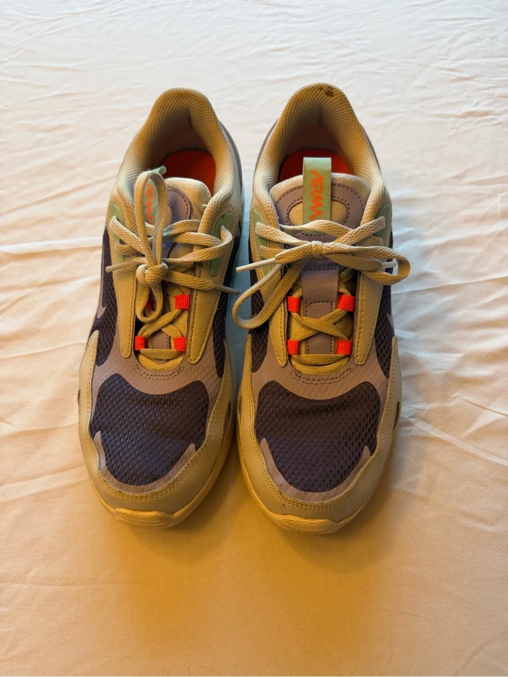 Nike Kids Sneakers Beige Gray Navy with Orange Accents